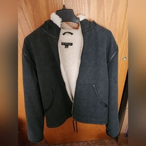 INC Fleece-lined hooded jacket with faux leather trim